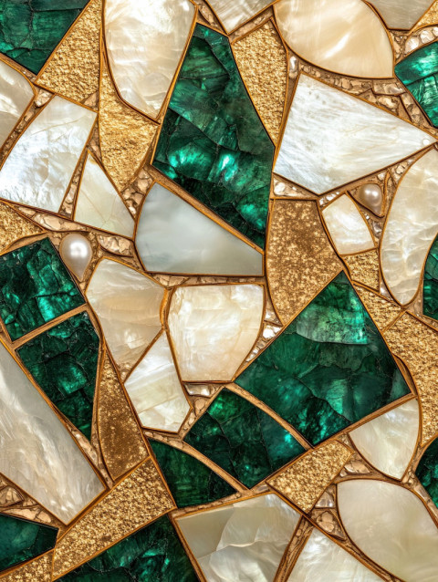 A decorative pathway featuring mother of pearl inlays embedded in stones