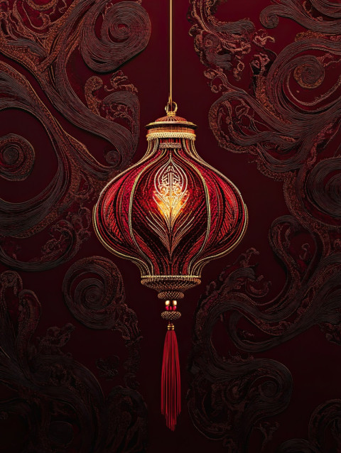 A floating lantern outlined with intricate soutache filigree A floating lantern outlined with intricate soutache filigree