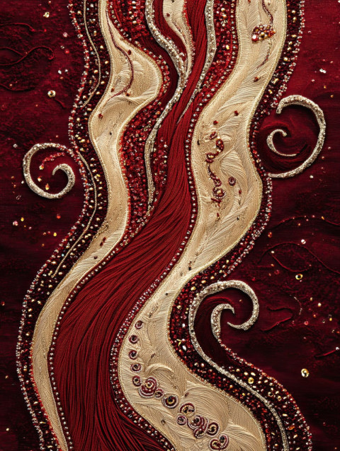 A river flowing with embroidered A river flowing with embroidered