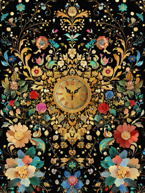Gilded clockwork in palekh design with elaborate gears Gilded clockwork in palekh design with elaborate gears