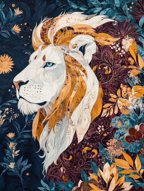 Monochrome lion in grisaille painting with intricate shading Monochrome lion in grisaille painting with intricate shading