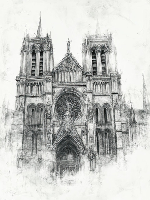 Gothic cathedral in pencil drawing Gothic cathedral in pencil drawing