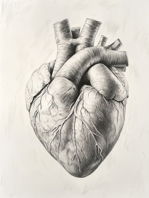 Anatomical heart in graphite detail