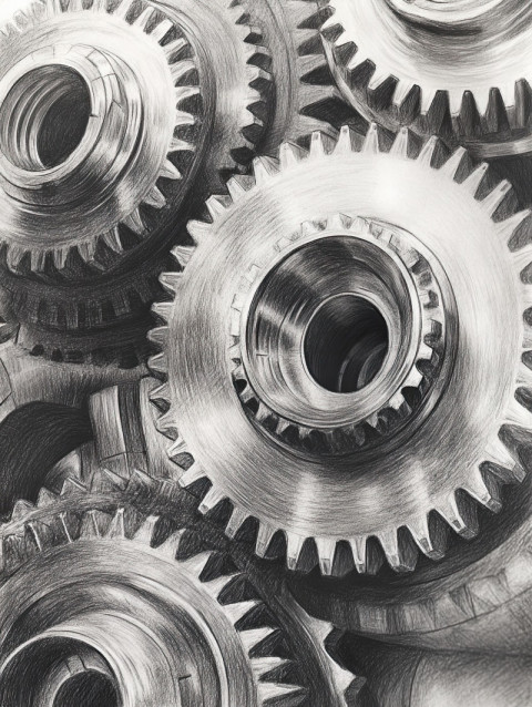 Factory gears in precise pencil lines Factory gears in precise pencil lines