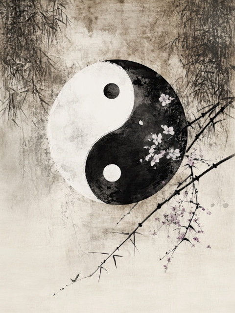 Flowing yin yang in sumi e Flowing yin yang in sumi e
