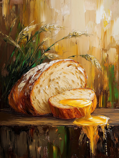 Rustic bread with a crispy crust sits on a wooden table Rustic bread with a crispy crust sits on a wooden table