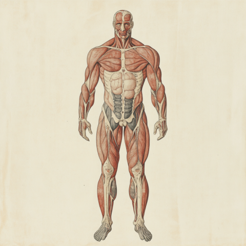 Anatomical drawing of a human body showing overall structure and systems. Educational medical illustration for human anatomy and organ anatomy use Anatomical drawing of a human body showing overall structure and systems. Educational medical illustration for human anatomy and organ anatomy use