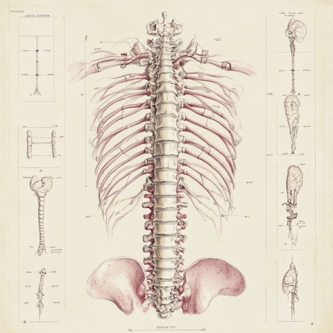 Medical illustration of the human spinal cord highlighting its segments and nerves. Educational visual for human anatomy and spinal organ anatomy Medical illustration of the human spinal cord highlighting its segments and nerves. Educational visual for human anatomy and spinal organ anatomy