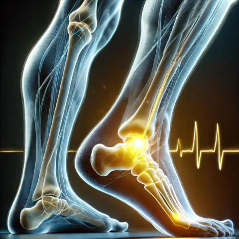 Foot highlighted with an intense yellow glow to show pain or discomfort