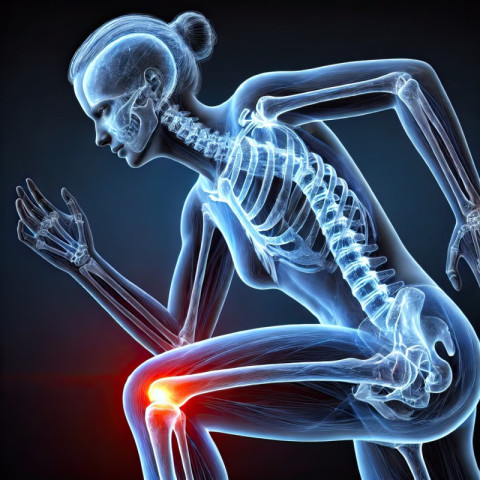 Female runner in side profile with pain areas highlighted