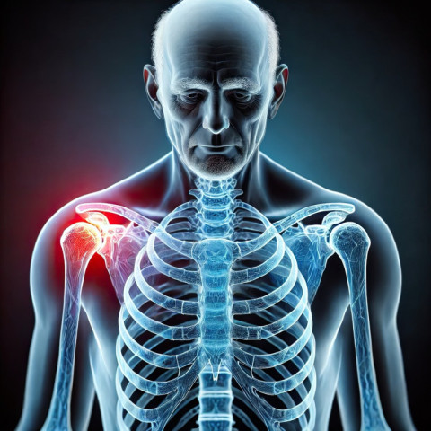 Elderly man facing forward with pain points shown Elderly man facing forward with pain points shown