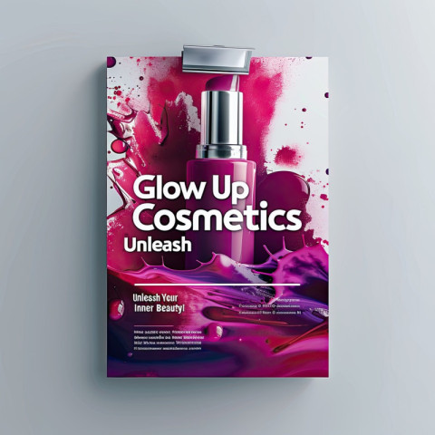 Energetic flyer designs of glowup cosmetics with text unleash your inner beauty Energetic flyer designs of glowup cosmetics with text unleash your inner beauty