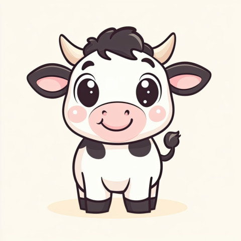 Adorable cartoon cow icon with round features Adorable cartoon cow icon with round features