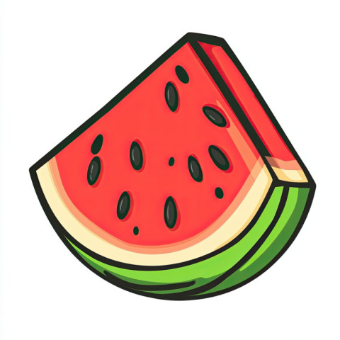 Watermelon slice in a stylized cartoon design with a bold outline Watermelon slice in a stylized cartoon design with a bold outline
