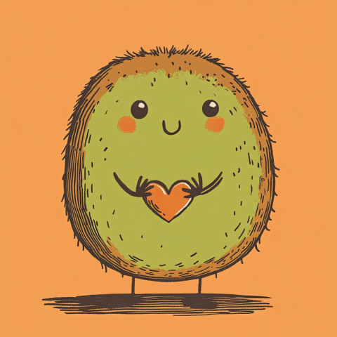 Cute cartoon doodle icons with playful outlines in rich brown and vibrant green on a pastel orange background