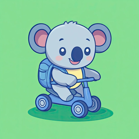 A cute koala wearing a tiny backpack rides a tiny blue tricycle A cute koala wearing a tiny backpack rides a tiny blue tricycle