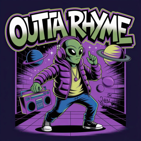 Graffiti-style alien with a puffer jacket