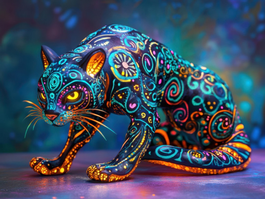 Jaguar with glowing spiral patterns on its fur Jaguar with glowing spiral patterns on its fur