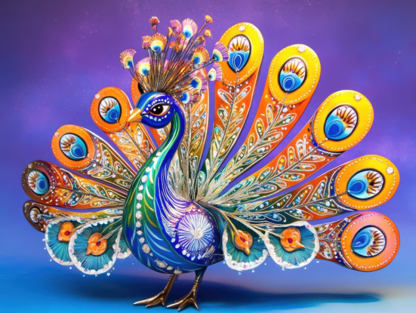 Peacock with shimmering fire-like tail Peacock with shimmering fire-like tail
