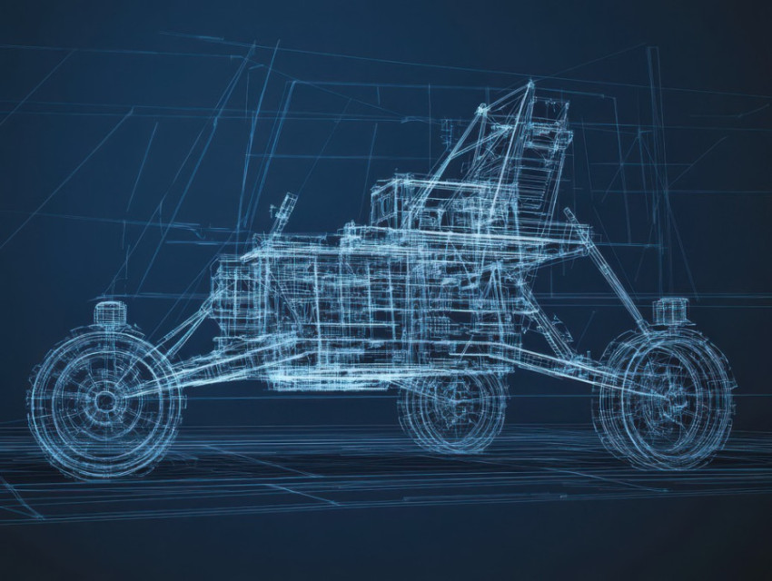 Lunar rover blueprint with wheel system and exploration tools Lunar rover blueprint with wheel system and exploration tools