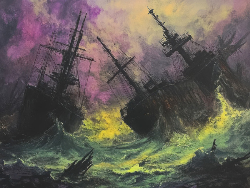 Toxic waves crash against skeletal shipwrecks Toxic waves crash against skeletal shipwrecks