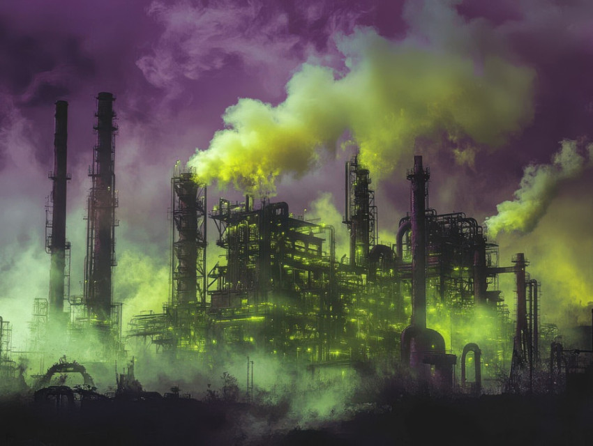 Smoke spewing factories churn with necrotic energy Smoke spewing factories churn with necrotic energy