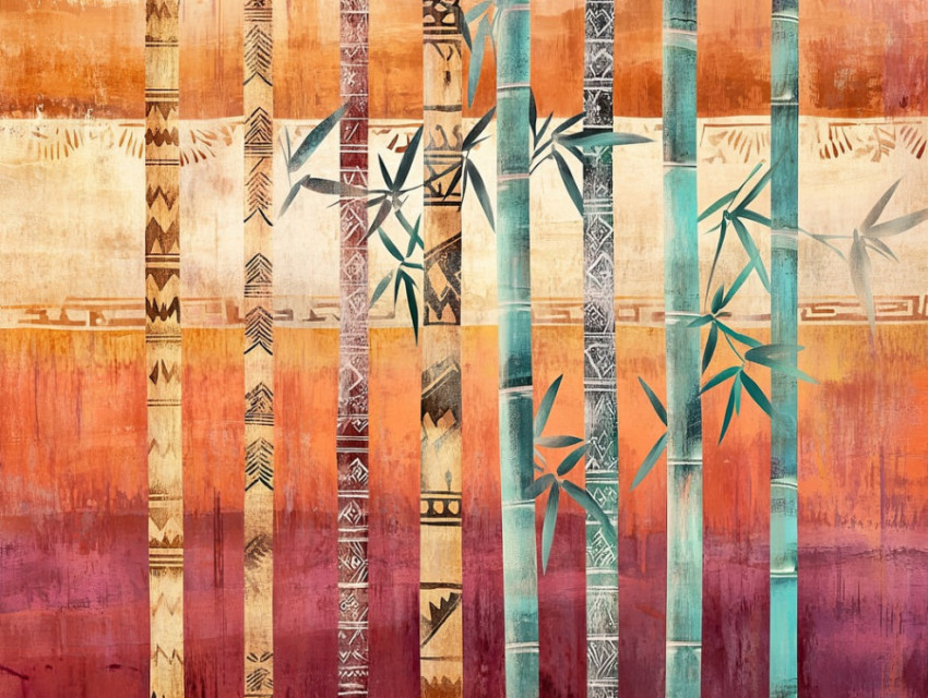 Windswept bamboo stalks sway as a kachina doll stands among them Windswept bamboo stalks sway as a kachina doll stands among them