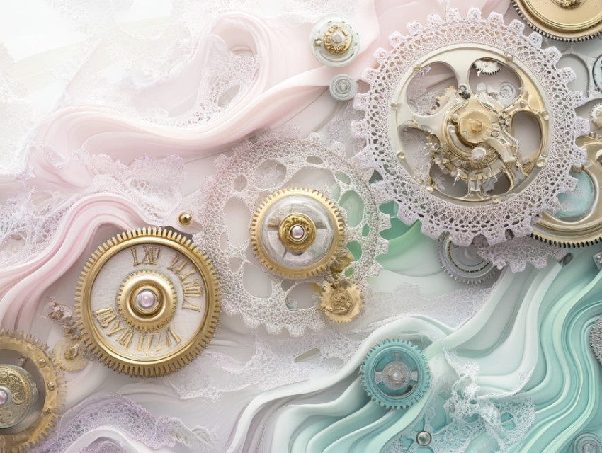 Clockwork gears decorated with lace patterns Clockwork gears decorated with lace patterns