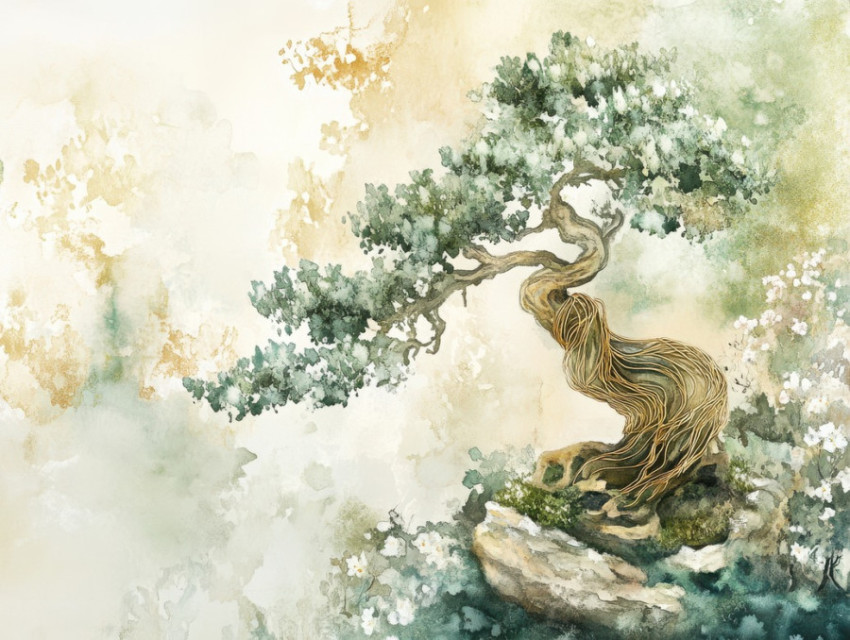 Delicate bonsai leaves swaying gently in the breeze Delicate bonsai leaves swaying gently in the breeze