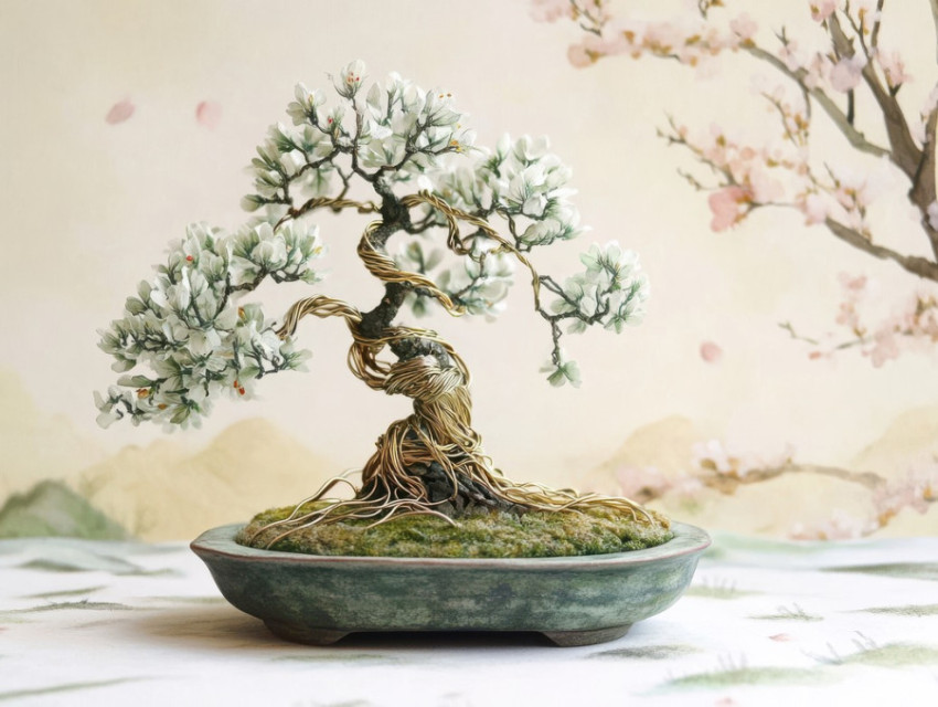 A single bonsai tree in a quiet A single bonsai tree in a quiet