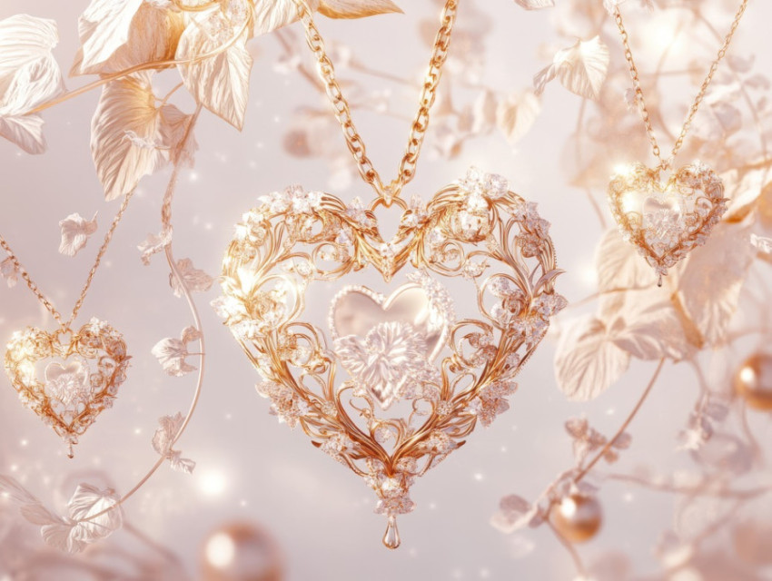 Filigree heart shaped motifs among ivy leaves Filigree heart shaped motifs among ivy leaves