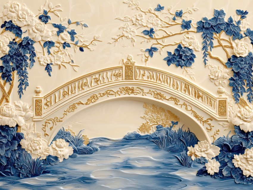 A grand baroque bridge adorned with willow trees