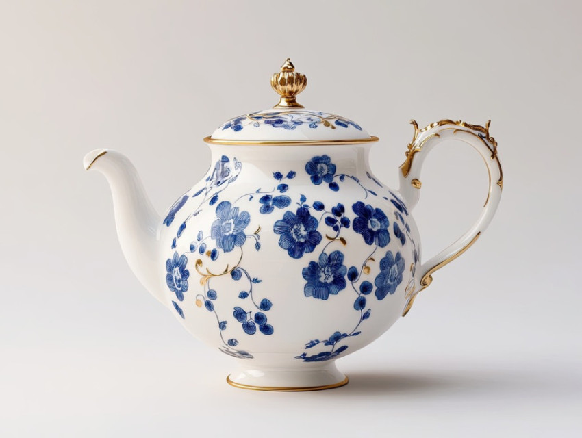 A teapot decorated with grapes and floral motifs