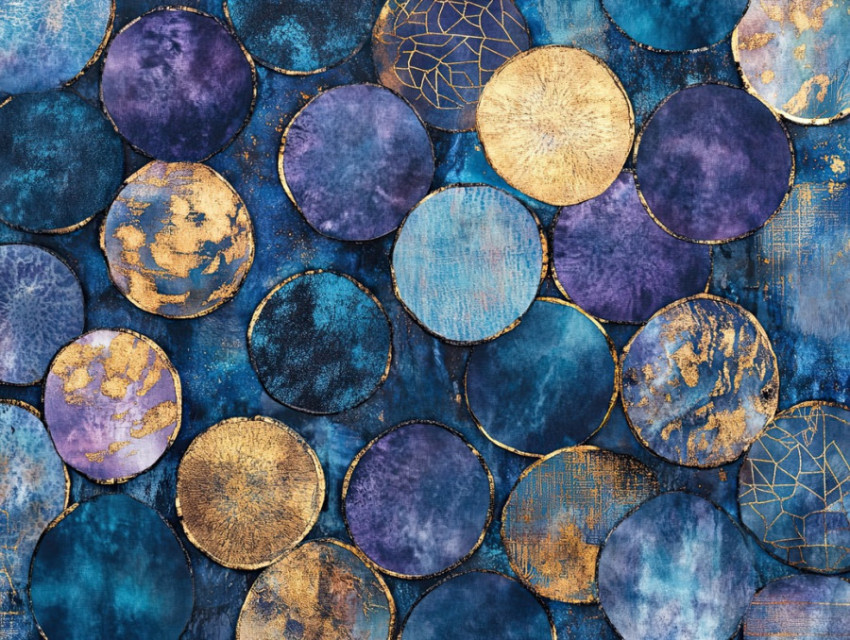 Coin motifs arranged in circular dye patterns Coin motifs arranged in circular dye patterns