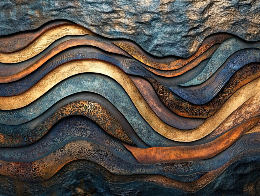 A winding river carves through striated cliffs A winding river carves through striated cliffs
