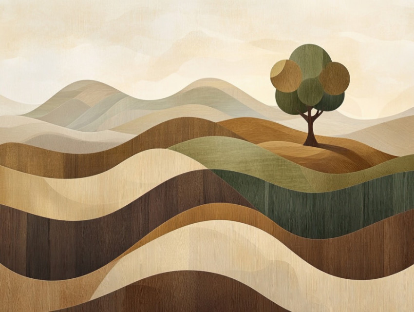 Rolling green hills with a single tree standing alone Rolling green hills with a single tree standing alone