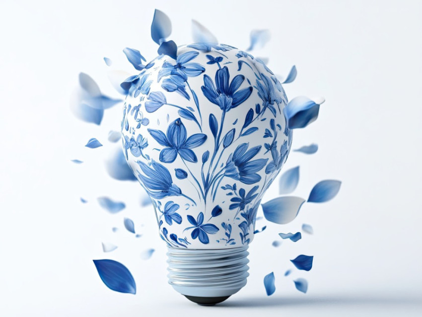 A lightbulb blooming with blue petal-like filaments A lightbulb blooming with blue petal-like filaments