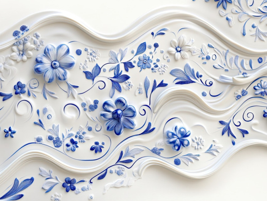 A winding river outlined with soutache-like embroidery A winding river outlined with soutache-like embroidery