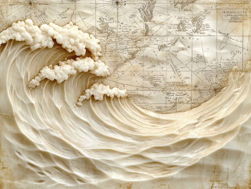 Waves rolling with scrimshaw carved foam Waves rolling with scrimshaw carved foam