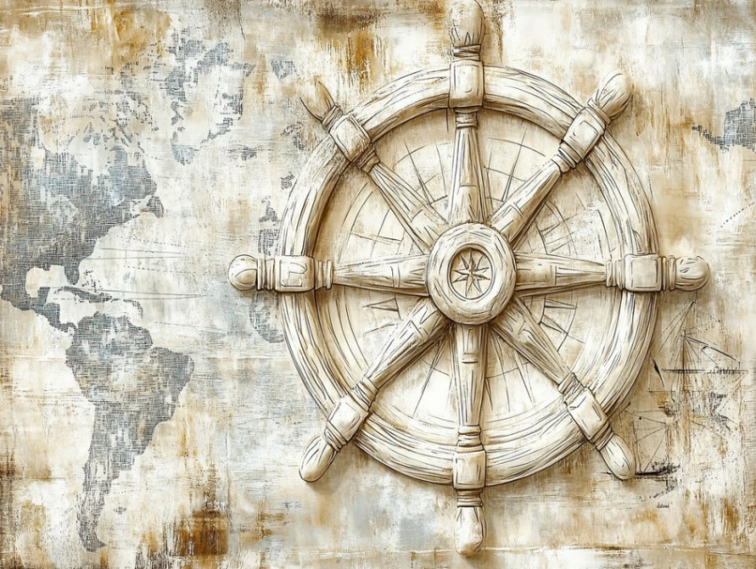 A ship helm with scrimshaw engraved compass markings A ship helm with scrimshaw engraved compass markings