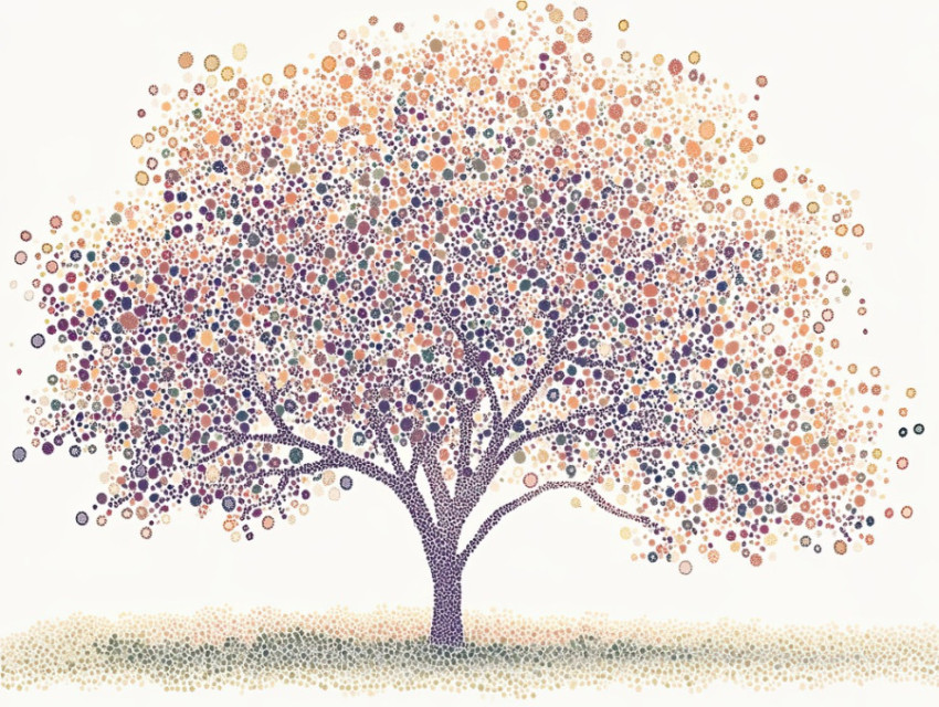 A tree with stippled coin shaped leaves A tree with stippled coin shaped leaves