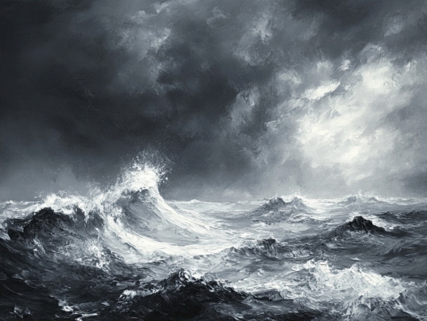 Waves crashing under a turbulent sky Waves crashing under a turbulent sky