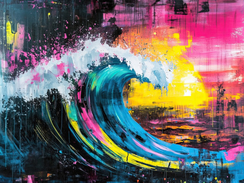 Sunset wave in spray paint style Sunset wave in spray paint style