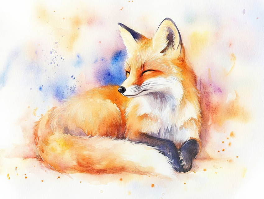 Soft fox in delicate watercolor paint with flowing brushstrokes Soft fox in delicate watercolor paint with flowing brushstrokes