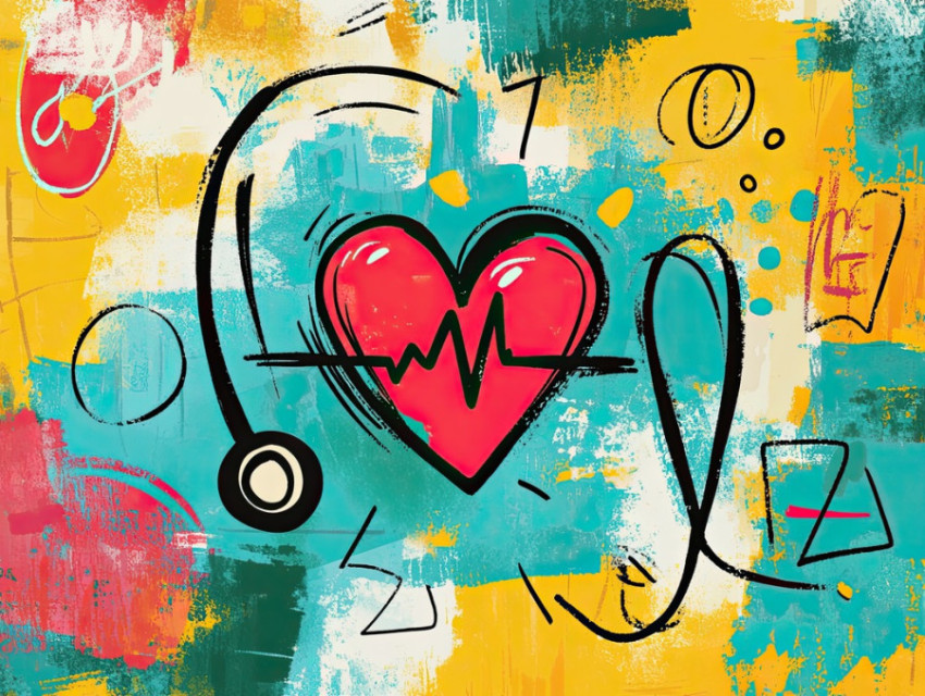 Heartbeat line with a stethoscope Heartbeat line with a stethoscope