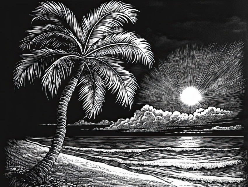 Lone palm tree bending gracefully in the ocean breeze Lone palm tree bending gracefully in the ocean breeze