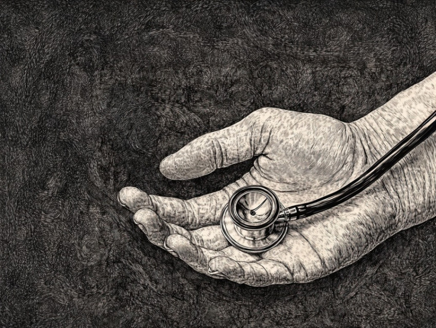 Stethoscope resting on a doctor hand Stethoscope resting on a doctor hand