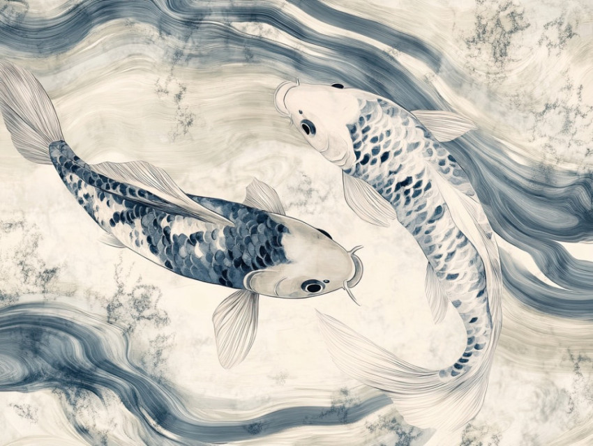 Koi fish gliding through rippling water Koi fish gliding through rippling water