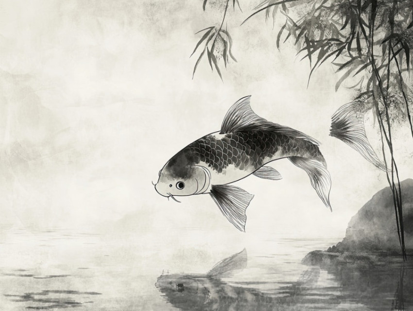 Elegant koi fish swimming gracefully in a serene pond