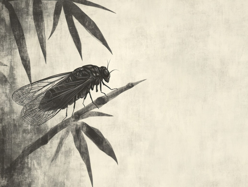 A delicate cicada resting on a bamboo leaf A delicate cicada resting on a bamboo leaf